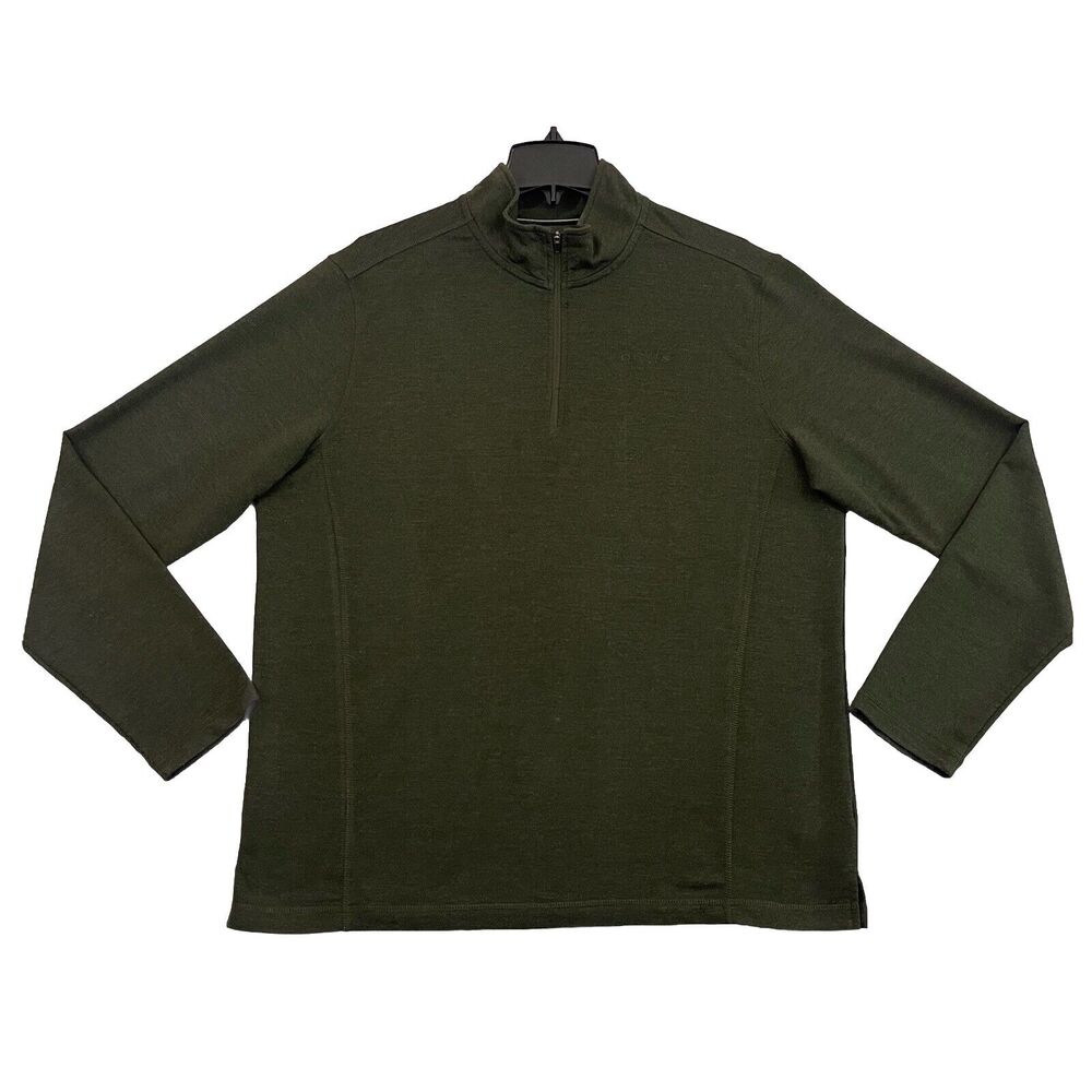 Orvis Quarter Zip Pullover Sweater Mens Size L Green Lightweight Long Sleeve